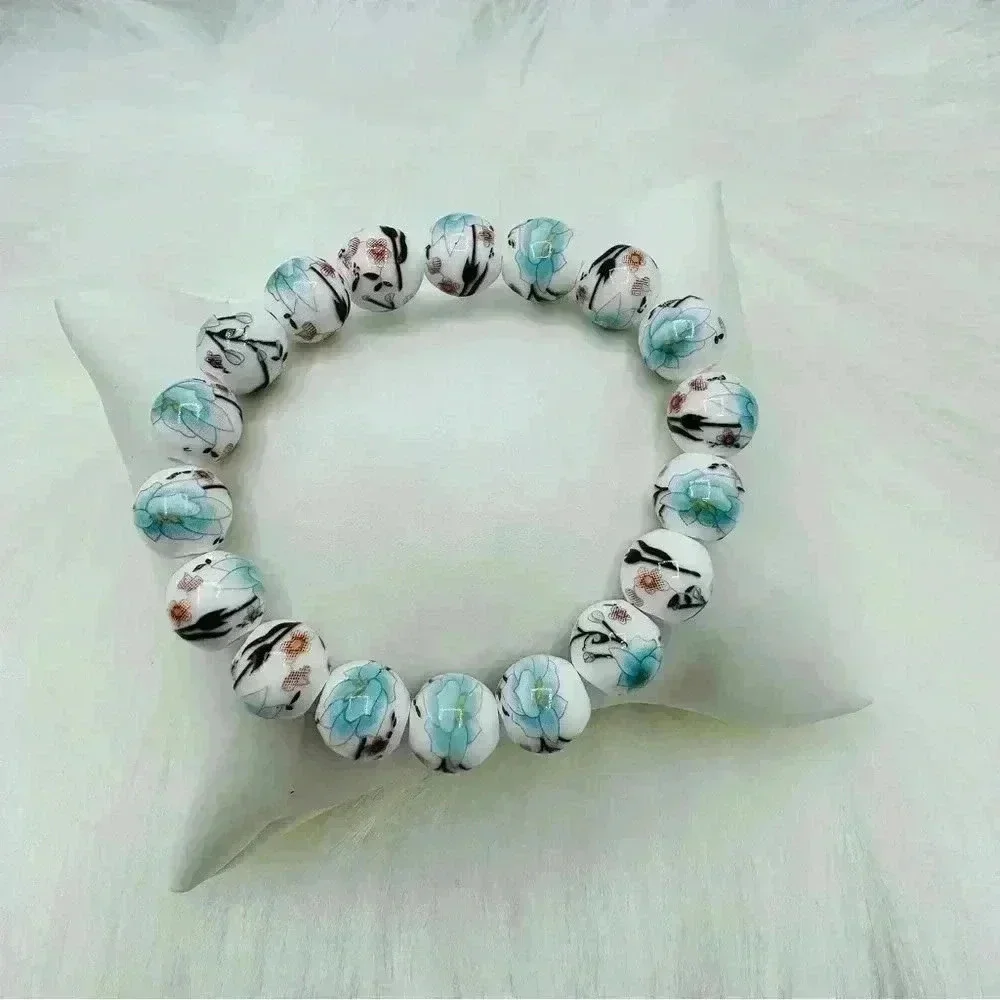 Chinese-Style Ceramic Lotus Beaded Bracelet